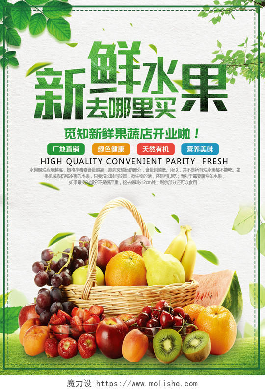 绿色果蔬水果店开业宣传单页